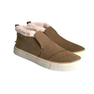 Toms Paxton Womens 9.5 M Faux Fur Water Resistant Slipon Shoes Brown Leather NEW